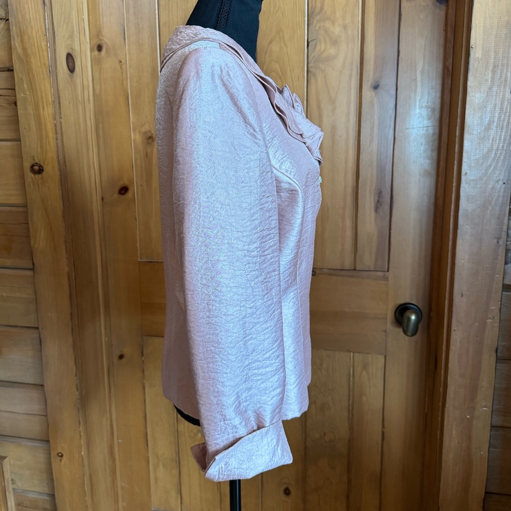 Dusty Pink Kasper Jacket with Rosette Accent & Vintage Faux Jeweled Buttons (12) - Picture 4 of 17